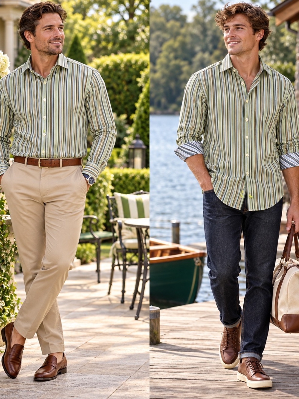 TailorByrd L Green Multicolor Stripe Cotton Shirt Contrast Flip Cuffs
